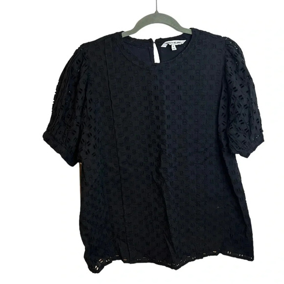 Elizabeth & James Black Eyelet Puff Sleeve Blouse - Picture 1 of 6